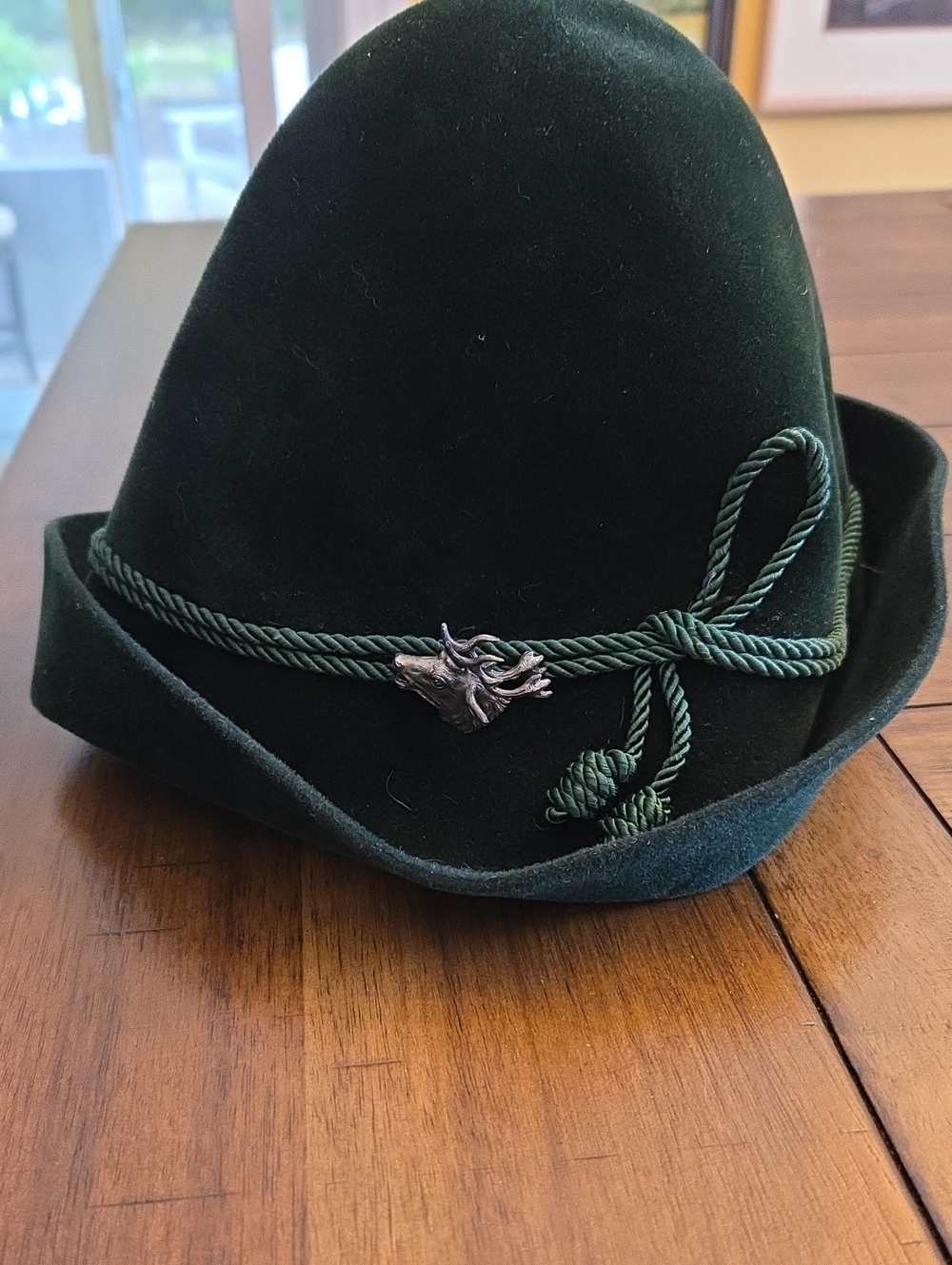 Green Velvet Alpine Hat with Rope Trim